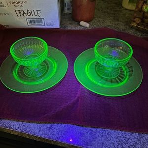 Vintage Uranium! 2 sets! Plate and saucer sets